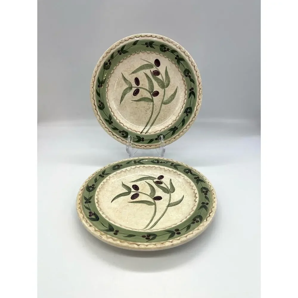 Oneida Oliveto Olive Hand Painted Set of 2 Salad Plates 8 1/8